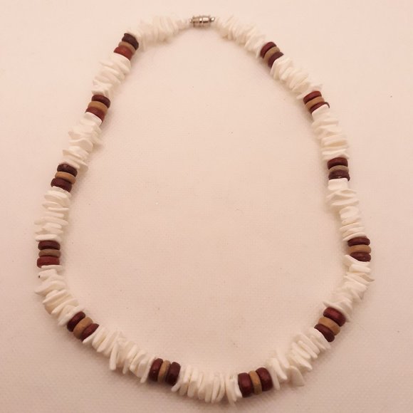 Shell Chip and Wood Bead Necklace - Picture 1 of 6